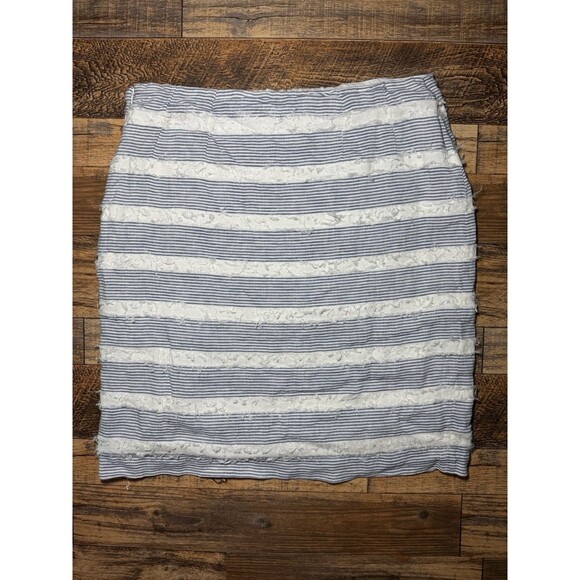 J. McLaughlin 100% Linen Striped Nautical Knee Length Skirt Women’s Size 10 - Picture 2 of 4